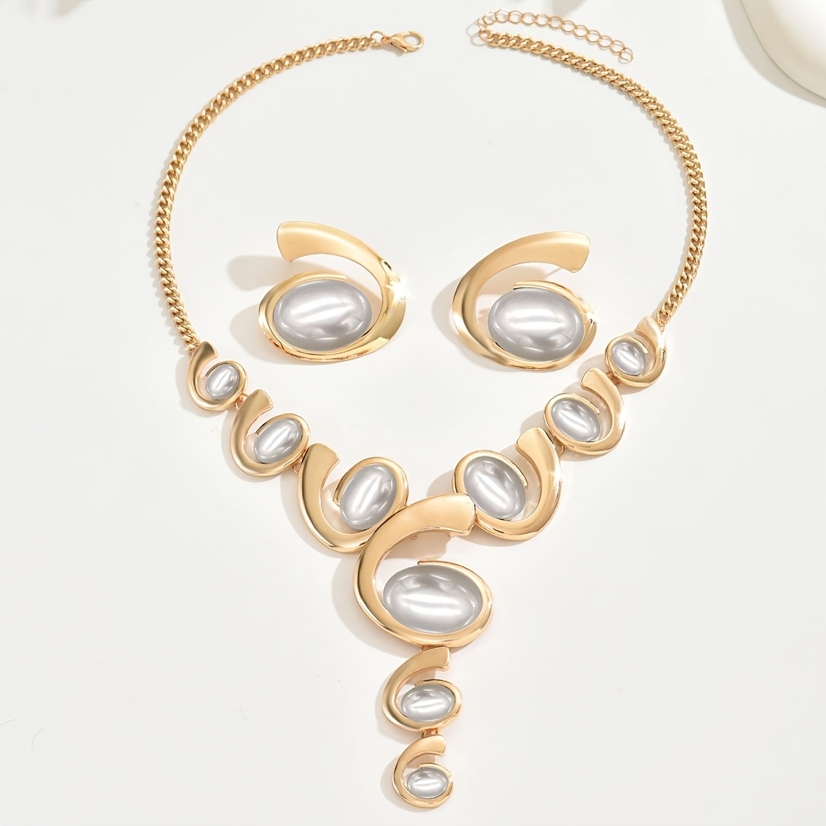 3pcs Acrylic Geometric Spiral Y Necklace Earring Set